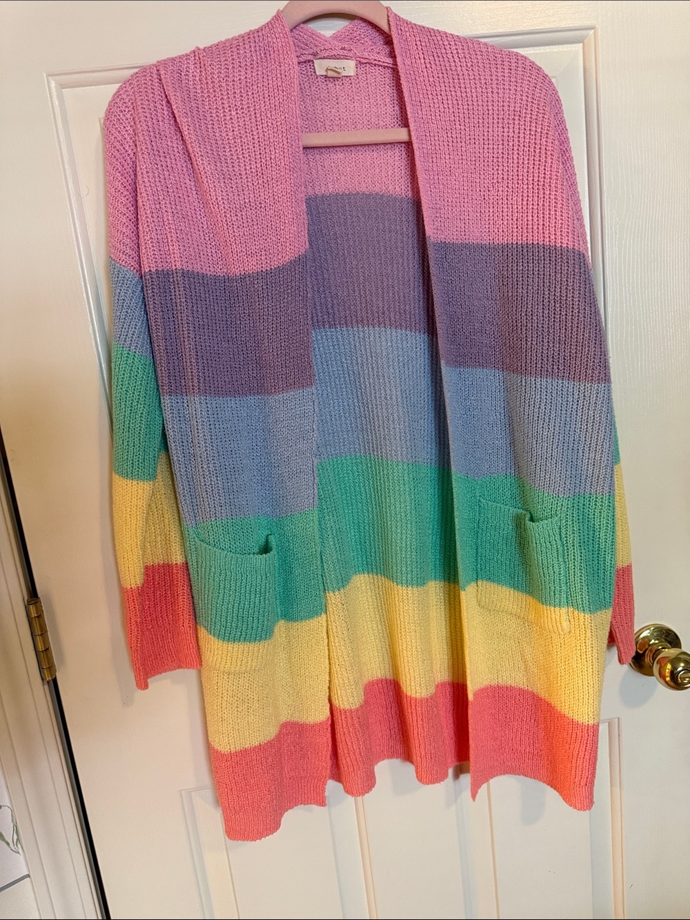 debut Multicolor Striped Open-Front Cardigan - Pink, Purple, Blue, Green, Yellow